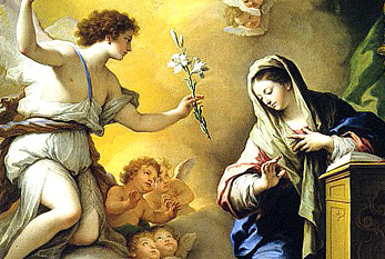La Anunciación. El lirio blanco en la mano del ángel es un símbolo de la pureza de María.