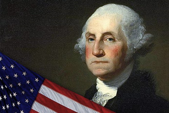 George Washington con la bandera de Estados Unidos.