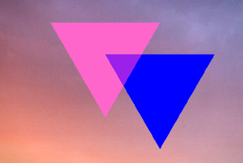 Superposición de color rosa y azul trianglesa re el símbolo de la bisexualidad