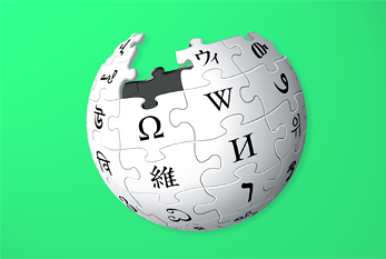 Logo de Wikipedia sobre un fondo verde.
