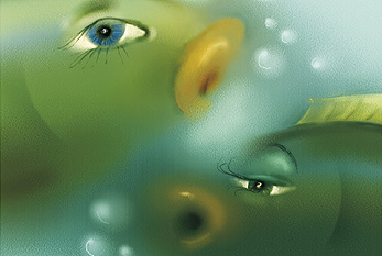 Representación artística del signo zodiacal Piscis en la forma de dos peces.